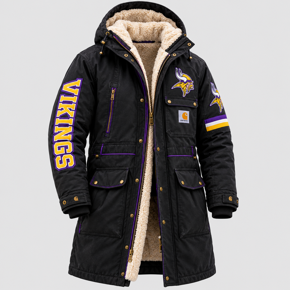 UNISEX MINNESOTA VIKINGS BLACK SHERPA LINED WINTER PARKA JACKET