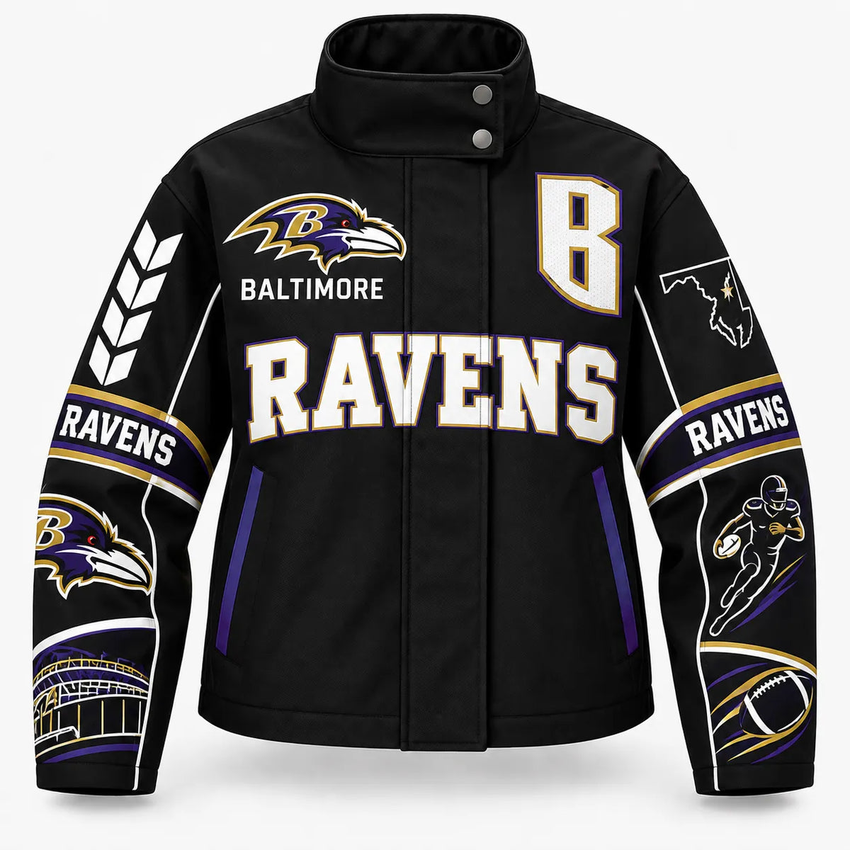 BALTIMORE RAVENS TEAM LOGO FOOTBALL GRAPHIC STAND COLLAR JACKET