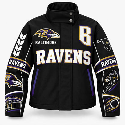 BALTIMORE RAVENS TEAM LOGO FOOTBALL GRAPHIC STAND COLLAR JACKET