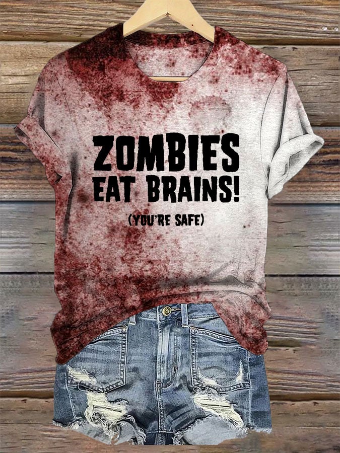 Women's Zombies Eat Brains You're Safe Print T-Shirt