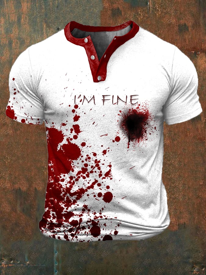 Men's Bloodstain I'm Fine Print Casua Shirt