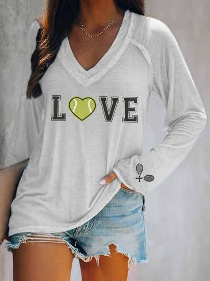 Women's Tennis Fans Printed V-Neck T-Shirt