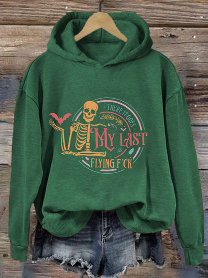 Women's Halloween There It Goes My Last Flying F*ck Print Casual Hooded Sweatshirt