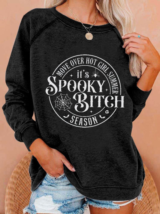 Women's Halloween Move Over Hot Girl Summer It's Spooky Bitch Season Print Casual Sweatshirt