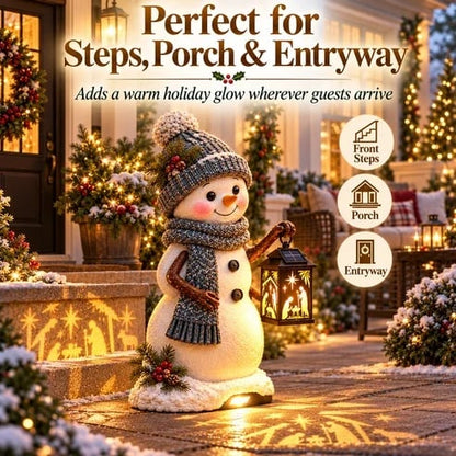 🔥HOT SALE🔥⛄ Last Day 49% Snowman Nativity GlowTM✨ – Solar Christmas Step Light with Holy Family Projection
