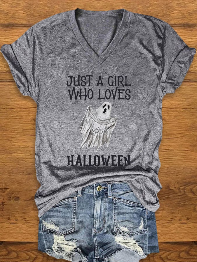 Women's "Just a Girl Who Loves Halloween" Printed T-Shirt