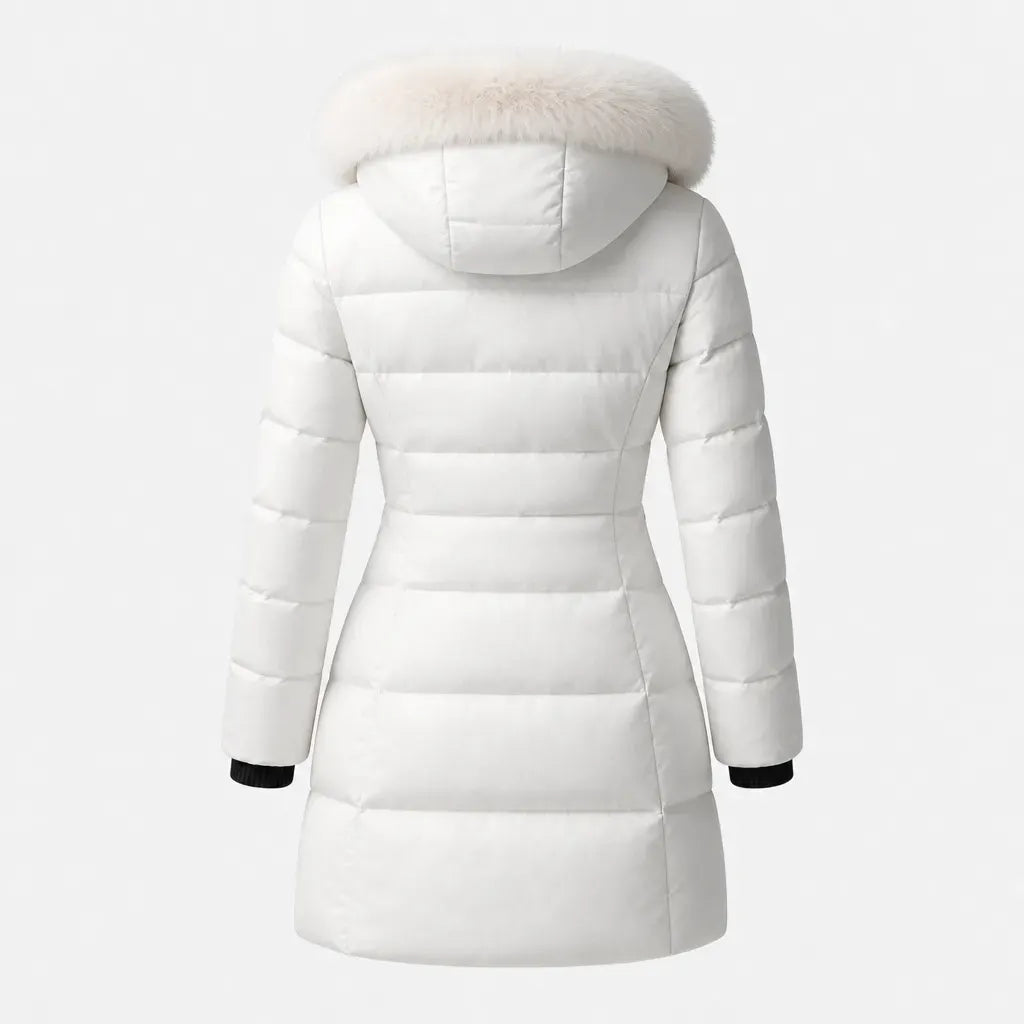 SAN FRANCISCO 49ERS WOMEN'S FUR HOOD COLORBLOCK LONG PUFFER COAT