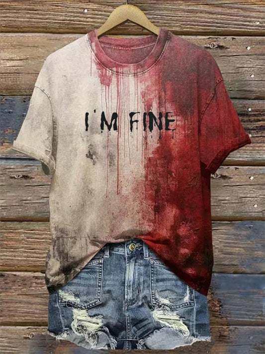 Women's Blood I'm Fine Halloween Printed T-Shirt