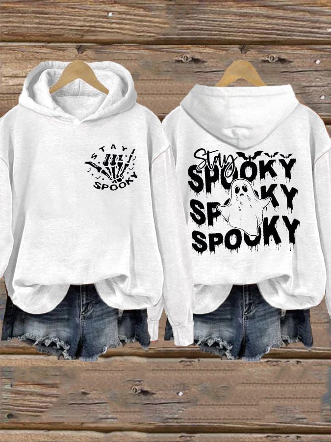 Women's  Halloween Stay Spooky Ghost Printed Casual Hoodie