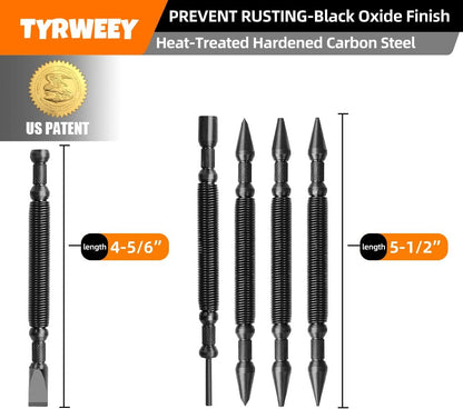 5-Piece Dual Head Nail Setter & Center Punch Set with Hinge Pin Remover, Spring-Loaded Design