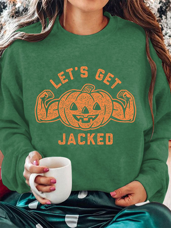 Women's Let's Get Jacked Halloween Print Crew Neck Sweatshirt