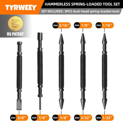 5-Piece Dual Head Nail Setter & Center Punch Set with Hinge Pin Remover, Spring-Loaded Design