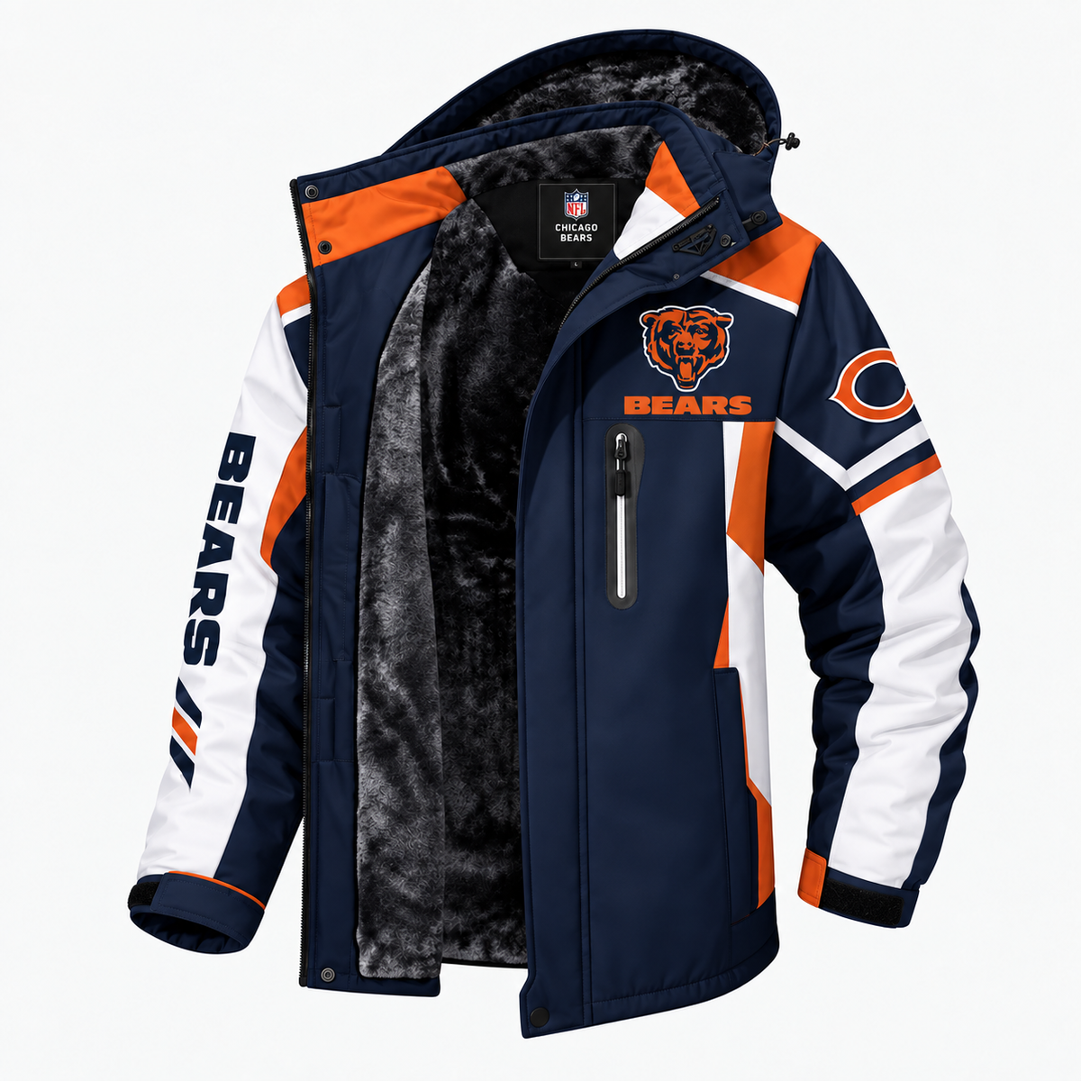 AEGE CHICAGO BEARS TEAM LOGO FOOTBALL GRAPHIC FLEECE LINED HOODED JACKET