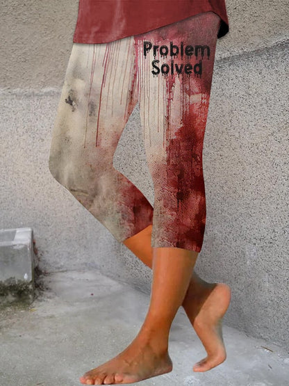 Women's Bloody Problem Solved Halloween Print Leggings