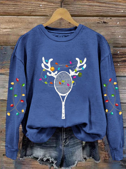 Women's Christmas Tennis Racket Printed Casual Sweatshirt