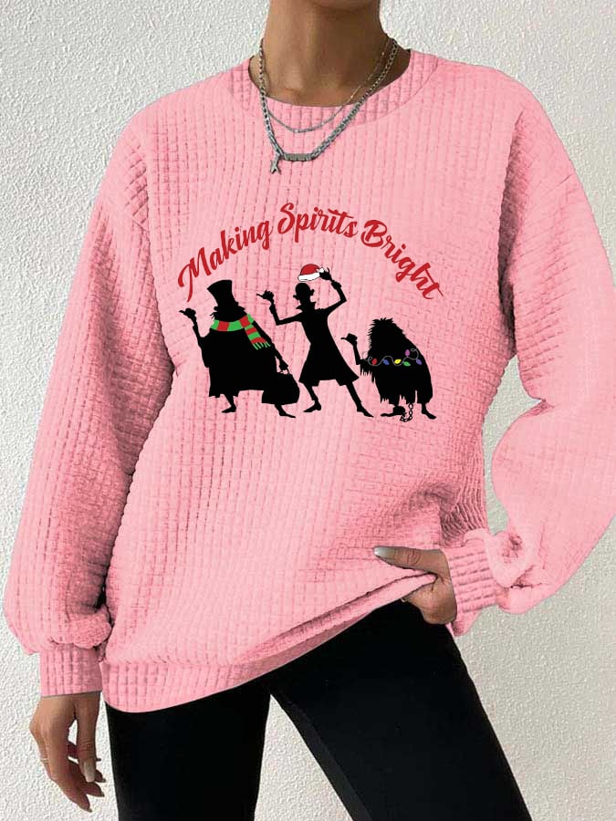 Women's Halloween Ghosts Christmas Print Waffle Sweatshirt