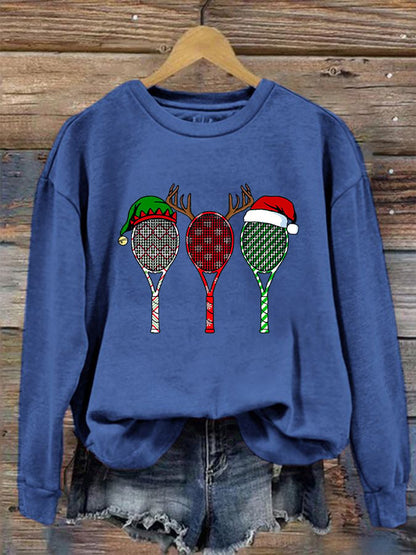 Women's Christmas Tennis Racket Printed Casual Sweatshirt