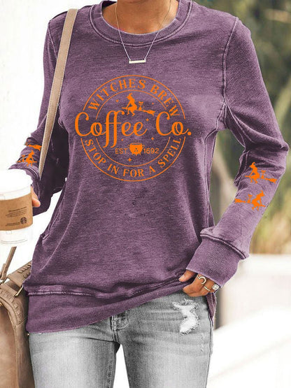 Women's Halloween Funny Coffee Co Witches Brew Printed Sweatshirt