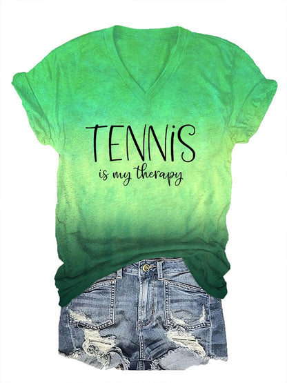 Women's Tennis Is My Therapy Print T-Shirt