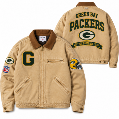 UNISEX GREEN BAY PACKERS VINTAGE WASHED WORKWEAR ZIP-UP JACKET | AEGE
