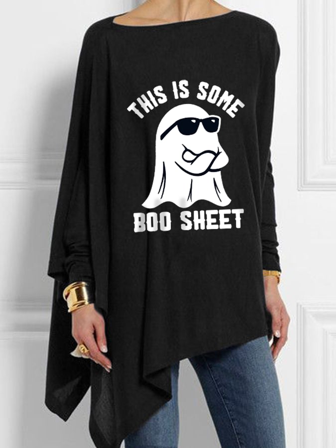 Women's Halloween This Is Some Boo Sheet Print Irregular Casual T-Shirt