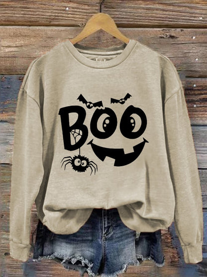 Women's  Funny Halloween Pumpkin Face Boo Print Sweatshirt