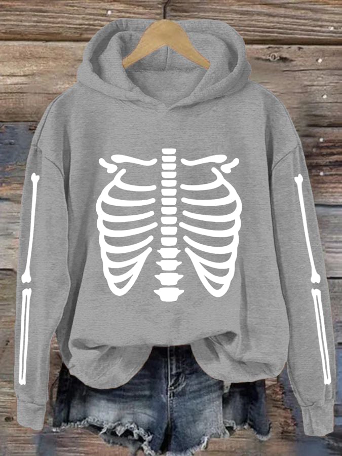 Women's Halloween Skeleton Bones Casual Hoodie