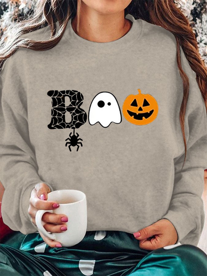 Women's  Halloween Boo Print Sweatshirt