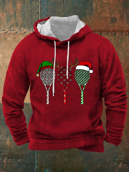 Men's Christmas Tennis Racket Print Hooded Sweatshirt