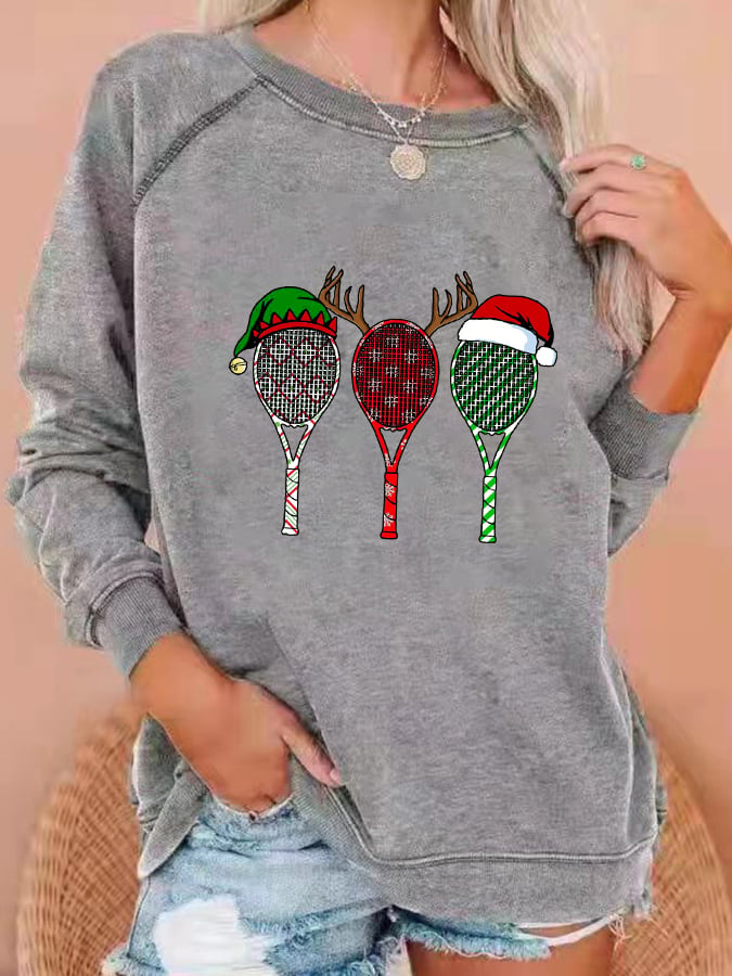 Women's Christmas Tennis Racket Print Sweatshirt