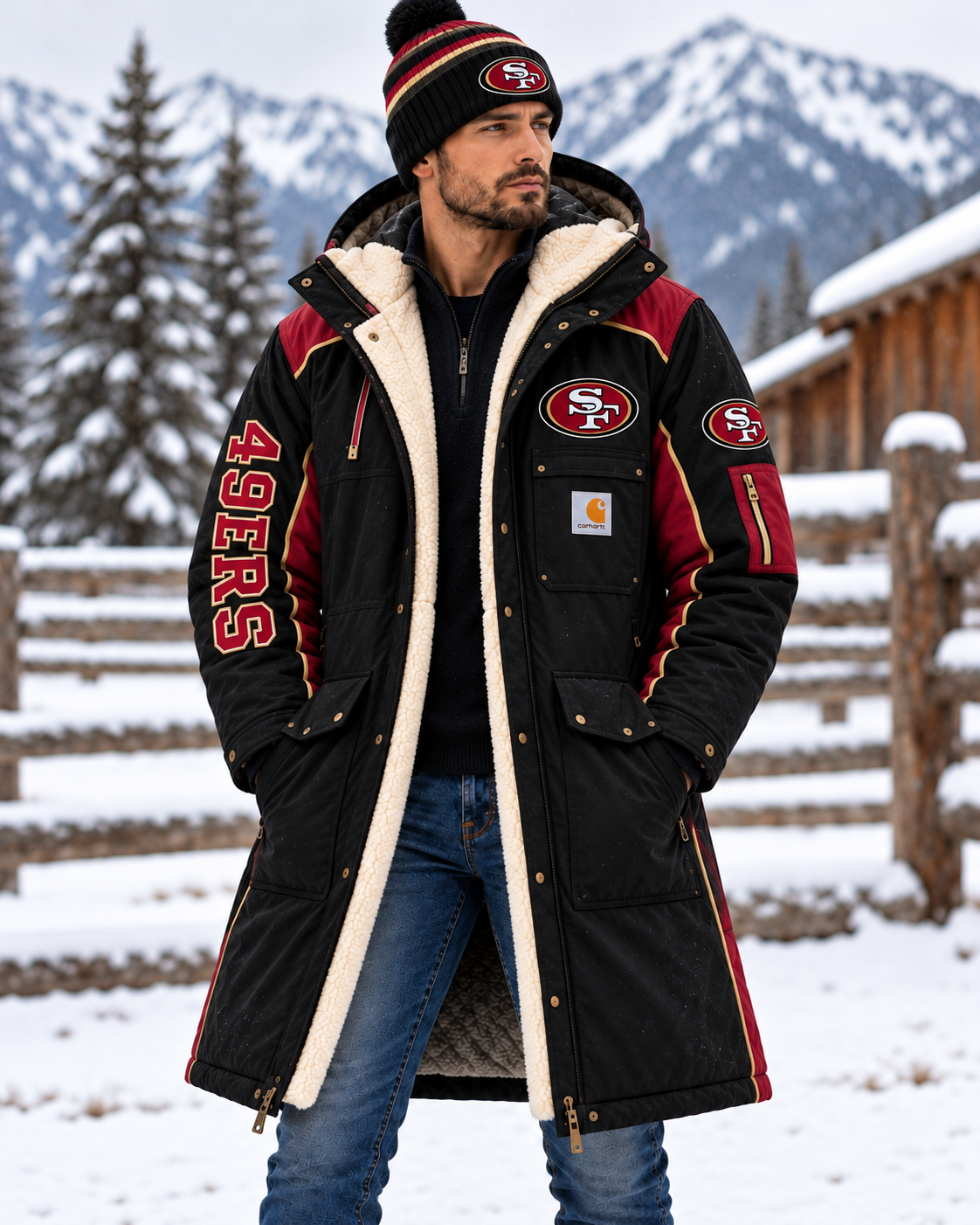 UNISEX SAN FRANCISCO 49ERS WINTER SHERPA LINED HOODED PARKA JACKET