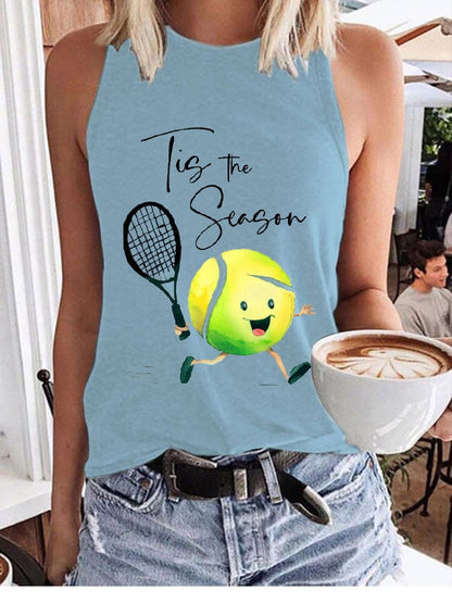 Women's Funny Tennis Tis The Season  Print O-Neck Top