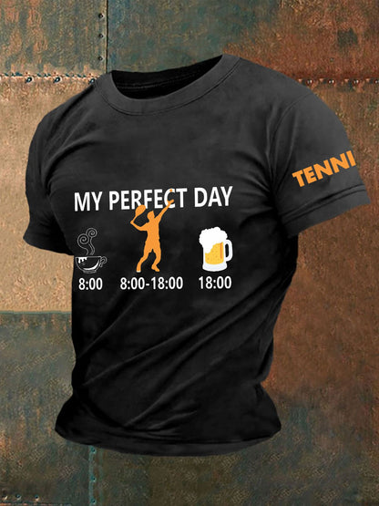 Men's My Perfect Day Tennis Day Coffee Beer T-Shirt