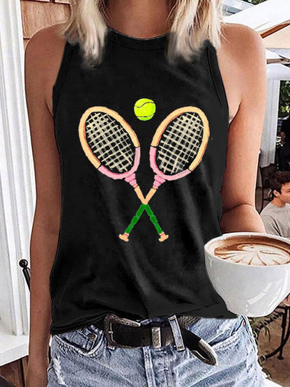 Women's Funny Tennis Print O-Neck Top