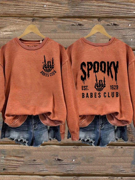 Women's Spooky Babes Club Print Round Neck Long Sleeve Sweatshirt