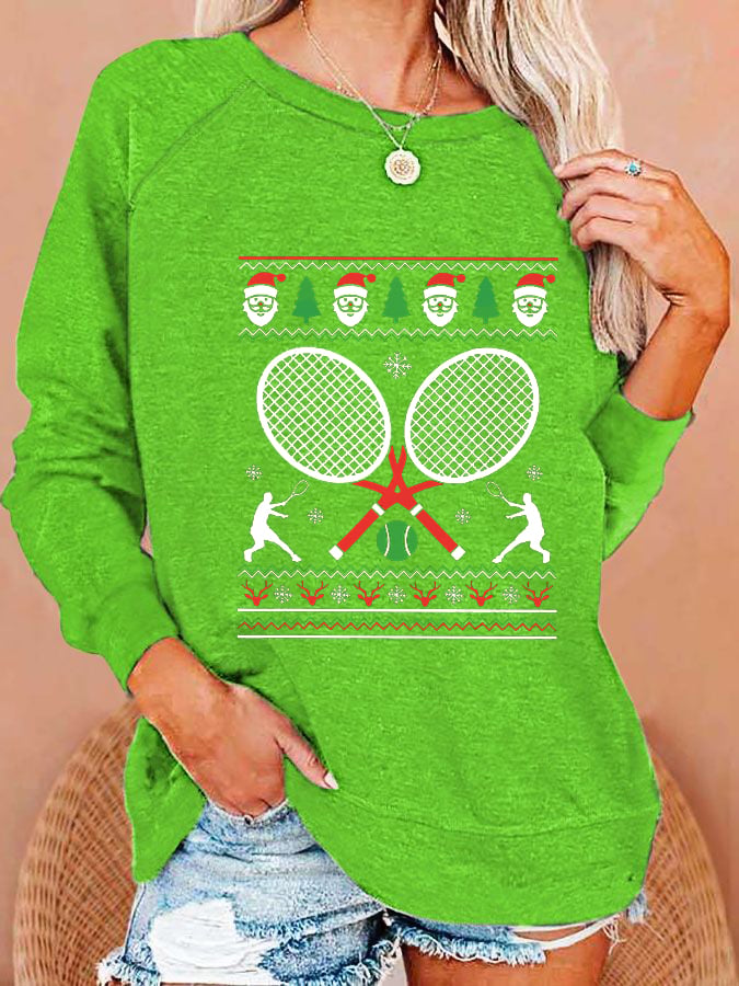 Women's Christmas Tennis Racket Printed Casual Sweatshirt