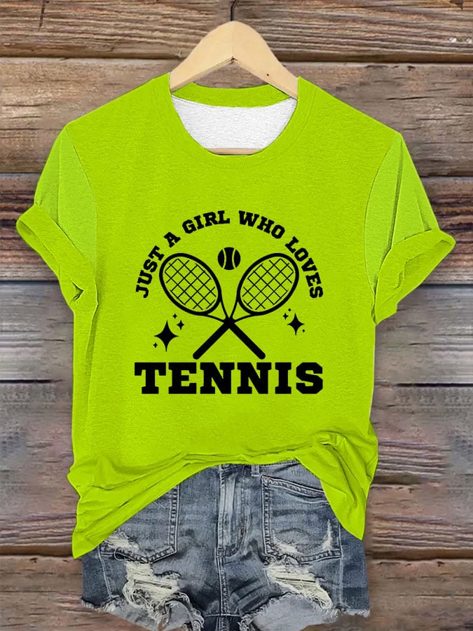 Women's Just a Girl Who Loves Tennis Print T-Shirt