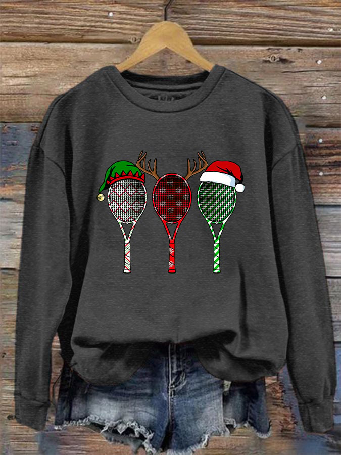 Women's Christmas Tennis Racket Printed Casual Sweatshirt
