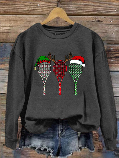 Women's Christmas Tennis Racket Printed Casual Sweatshirt