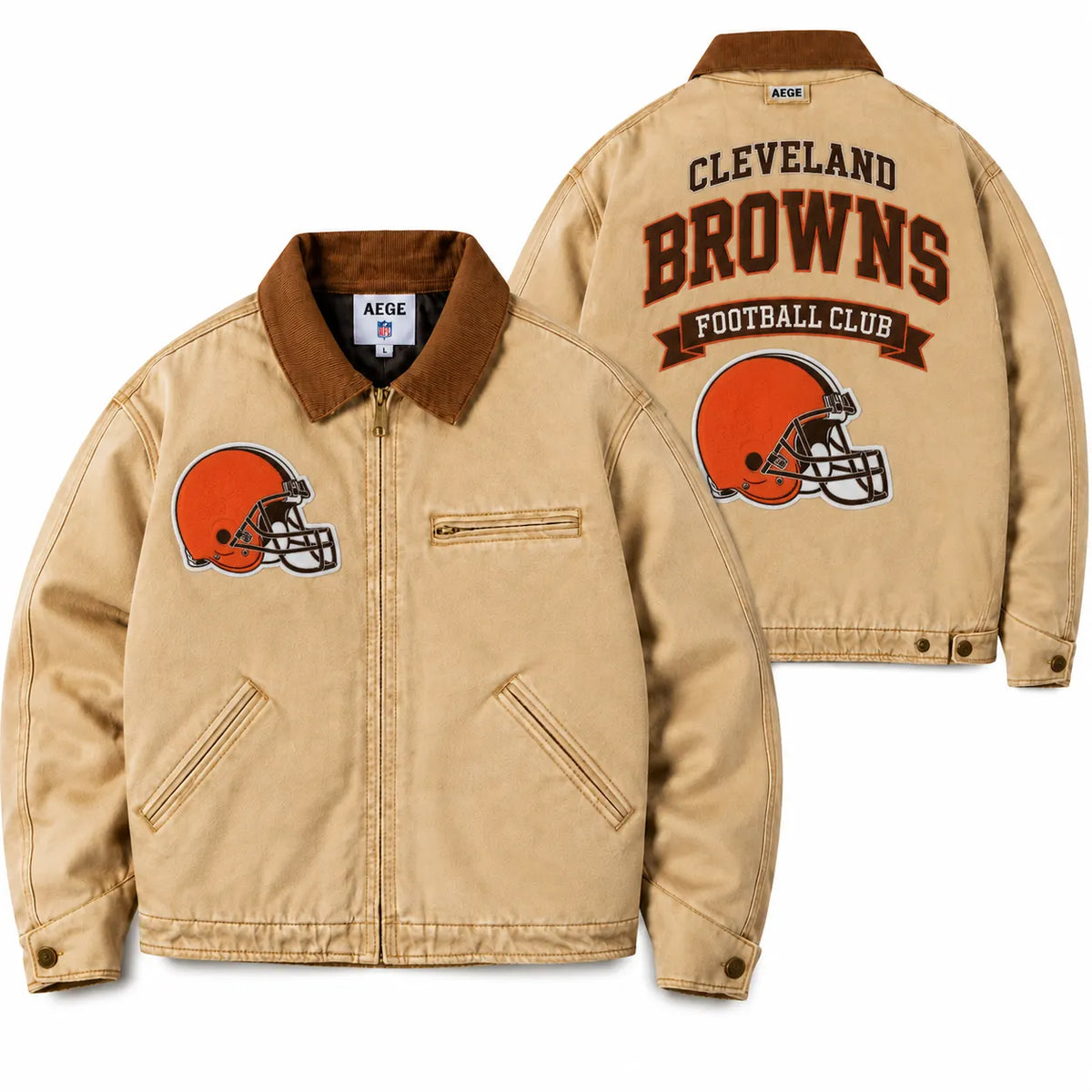 UNISEX CLEVELAND BROWNS VINTAGE TAN CANVAS WORKWEAR JACKET | AEGE