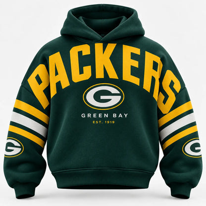 GREEN BAY PACKERS AIRY CLOUD FEEL OVERSIZED FOOTBALL GRAPHIC HOODIE