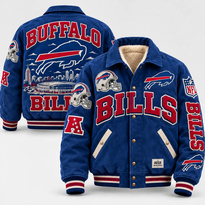 UNISEX BUFFALO BILLS RETRO PATCHWORK VARSITY JACKET | AEGE