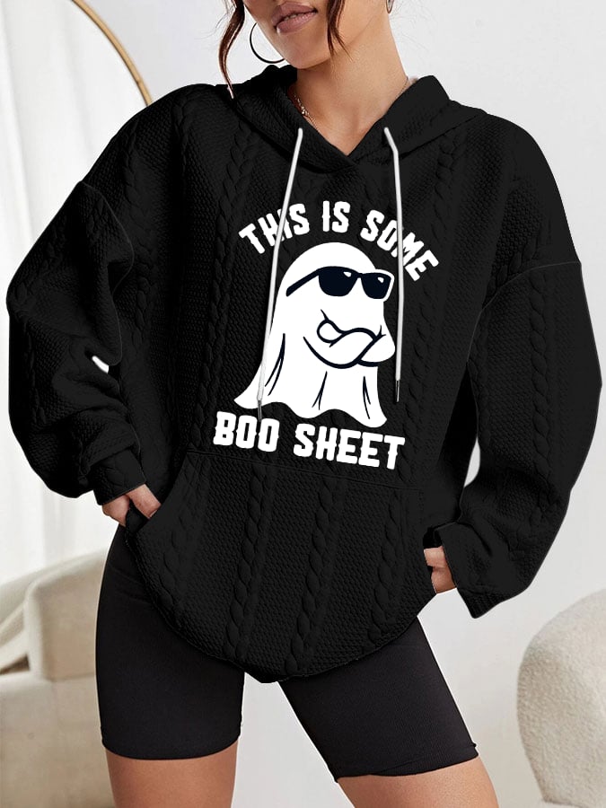 Women's Halloween This Is Some Boo Sheet Print Textured Hoodie