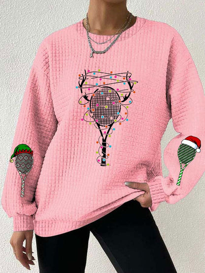 Women's Christmas Tennis Racket Print Waffle Sweatshirt