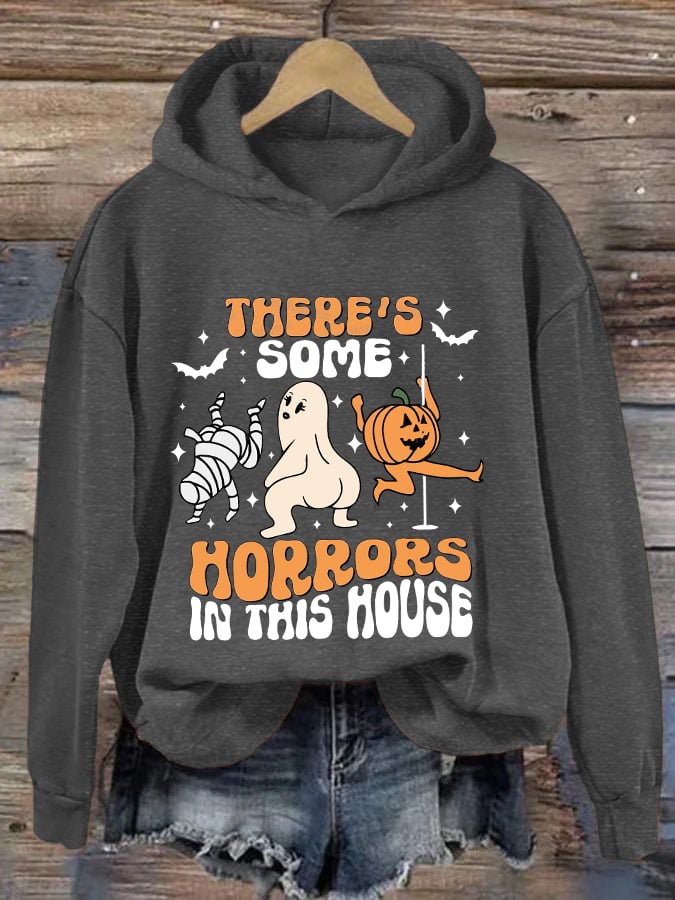 Women's Funny Halloween There's Some Horrors In This House Pumpkin Spooky Mummy Hoodie