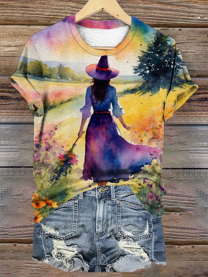 Women's Summer Witch Print T-Shirt