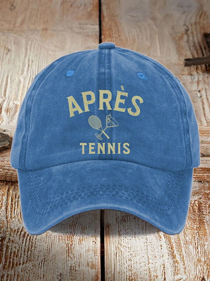 Unisex APRÈS Tennis Print Distressed Washed Hat