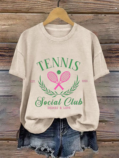 Women's Tennis Printed Round-Neck Casual T-Shirt