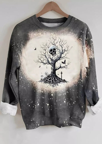 Women's Halloween Skull Bleached Print Sweatshirt