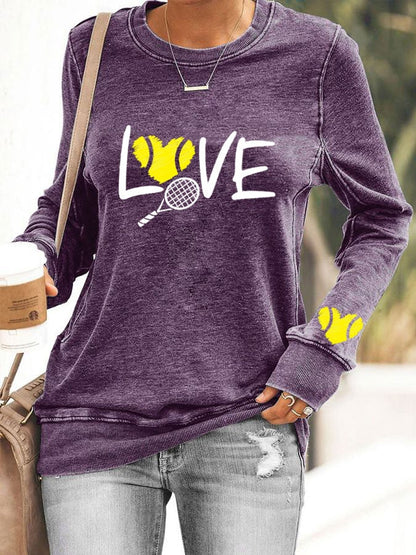Women's love tennis printed casual sweatshirt
